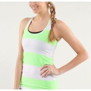 2/$30 Lululemon Athletica Neon Striped Racerback Tank Top Green White Size 4